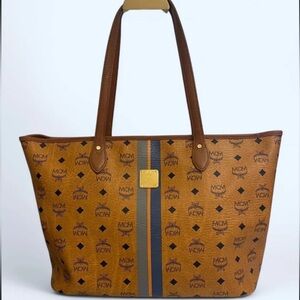 MCM Brown Logo Pattern Tote Bag with Luxurious Leather Finish